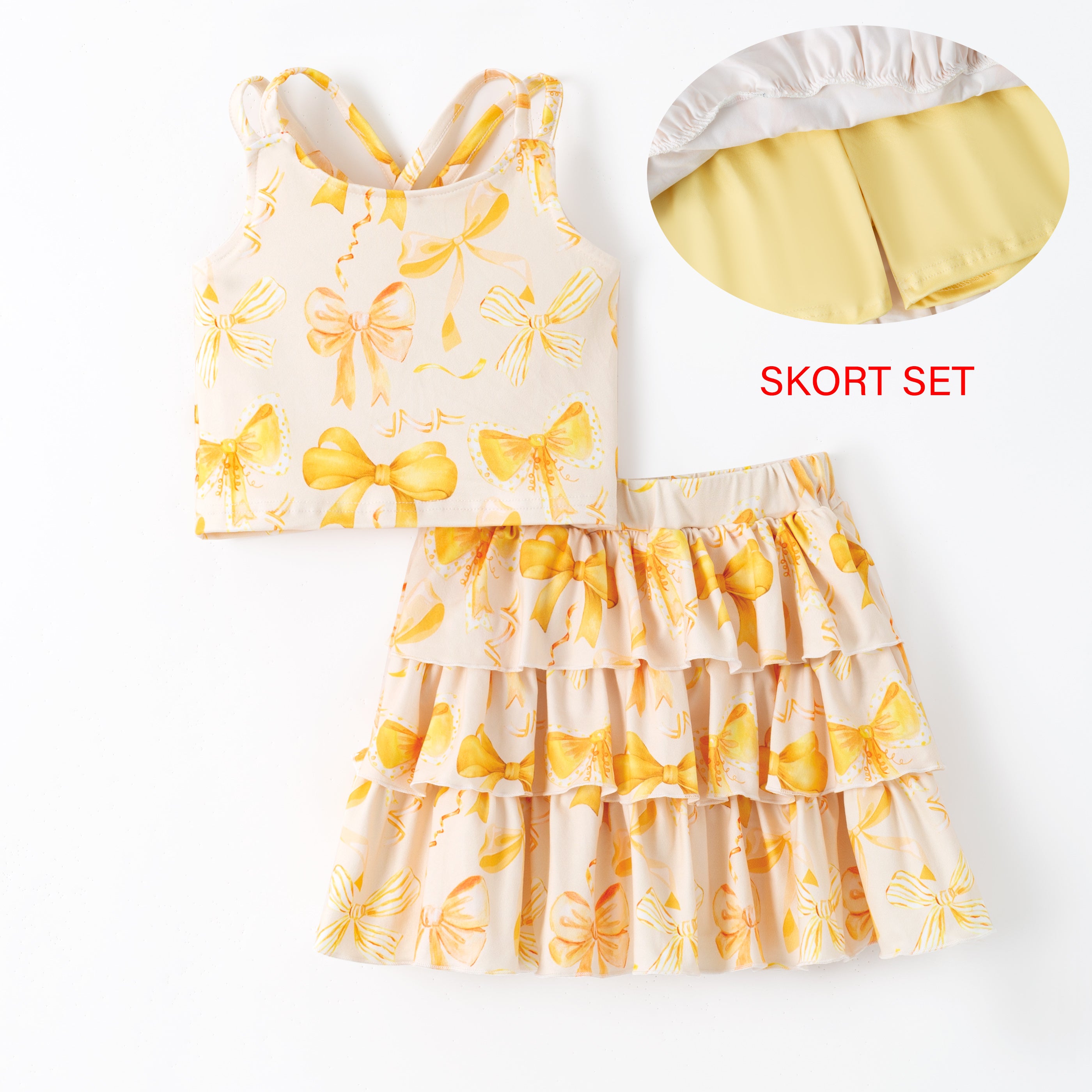 （Pre Order,Prepack Zone）Girls Bow Print Skort Set（Mix Size）
