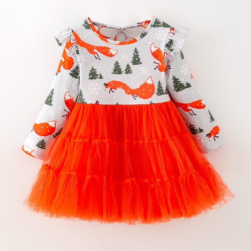 （In Stock）Girls Christmas Print Tulle Dress