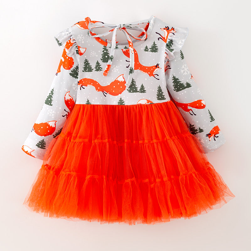 （In Stock）Girls Christmas Print Tulle Dress