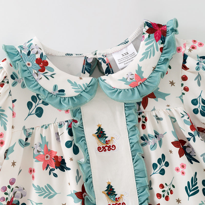 （In Stock）Girls Christmas Embroidery Dress