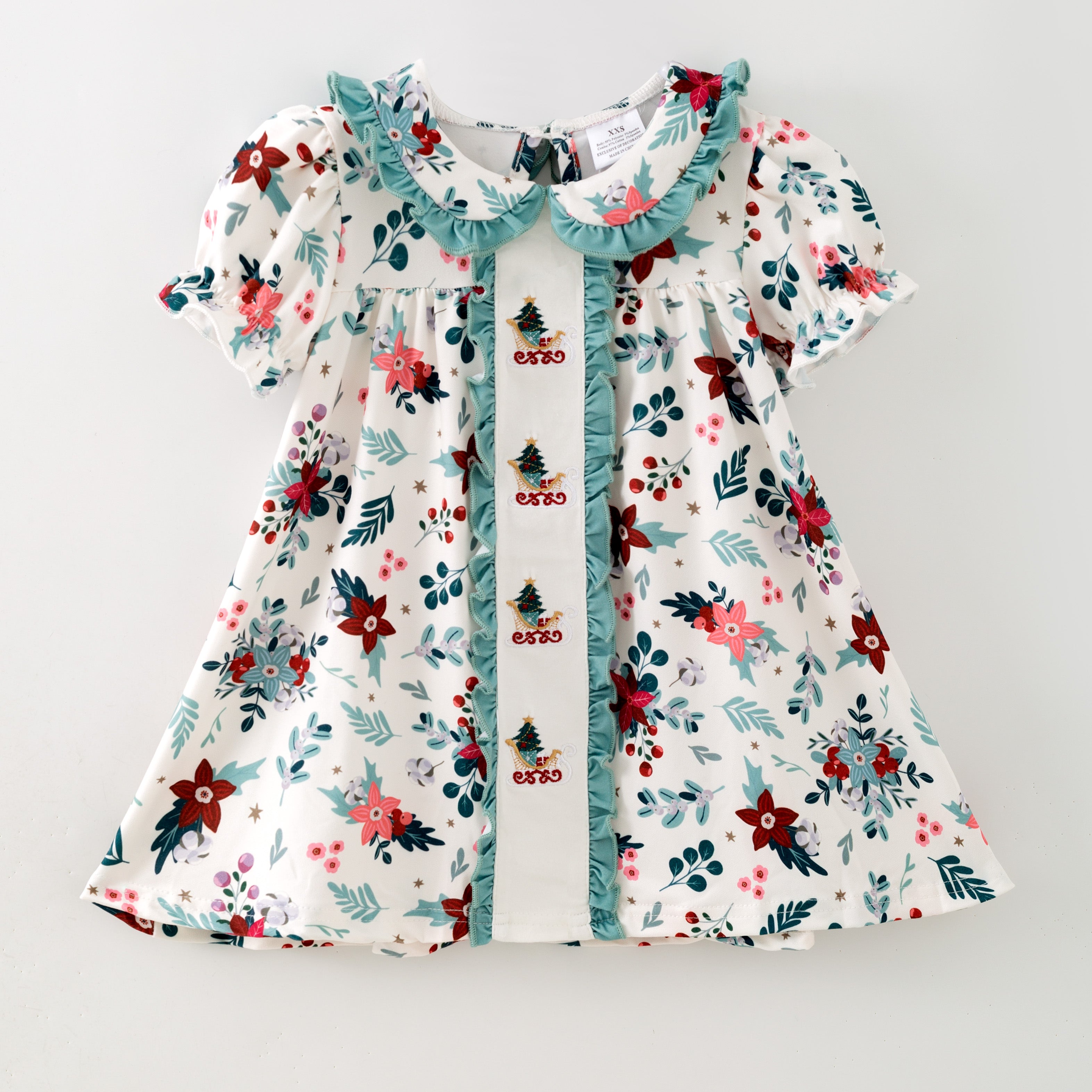 （In Stock）Girls Christmas Embroidery Dress