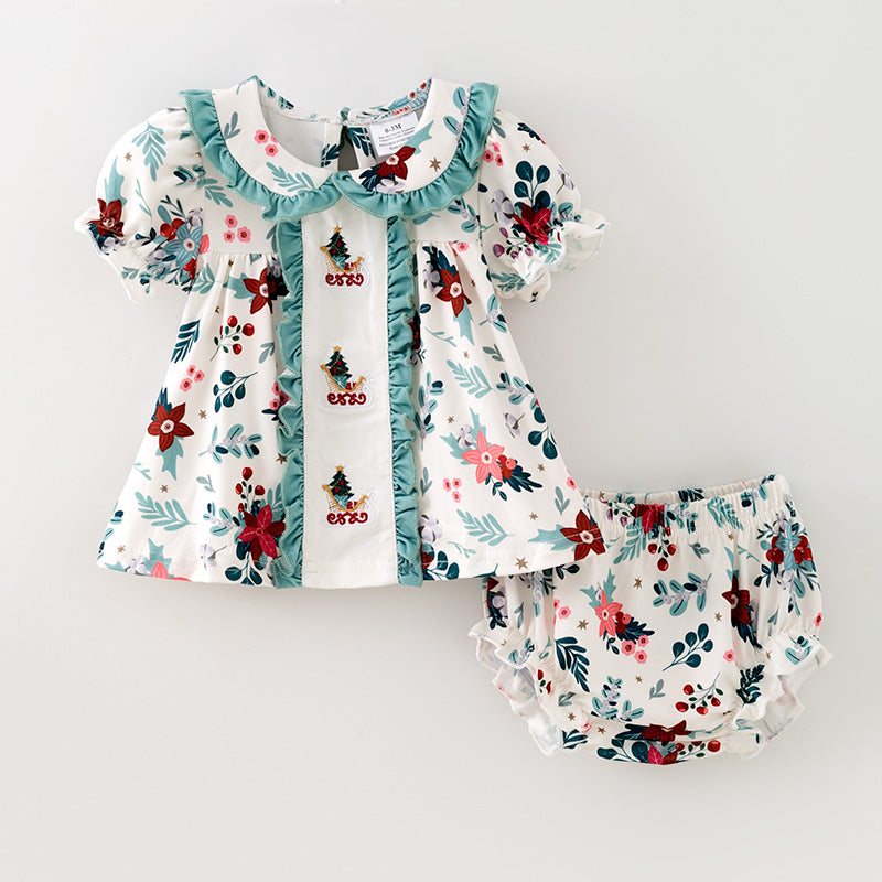 （In Stock）Toddler Girls Christmas Embroidery Bloomer Set
