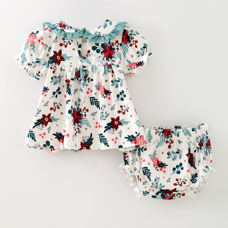 （In Stock）Toddler Girls Christmas Embroidery Bloomer Set