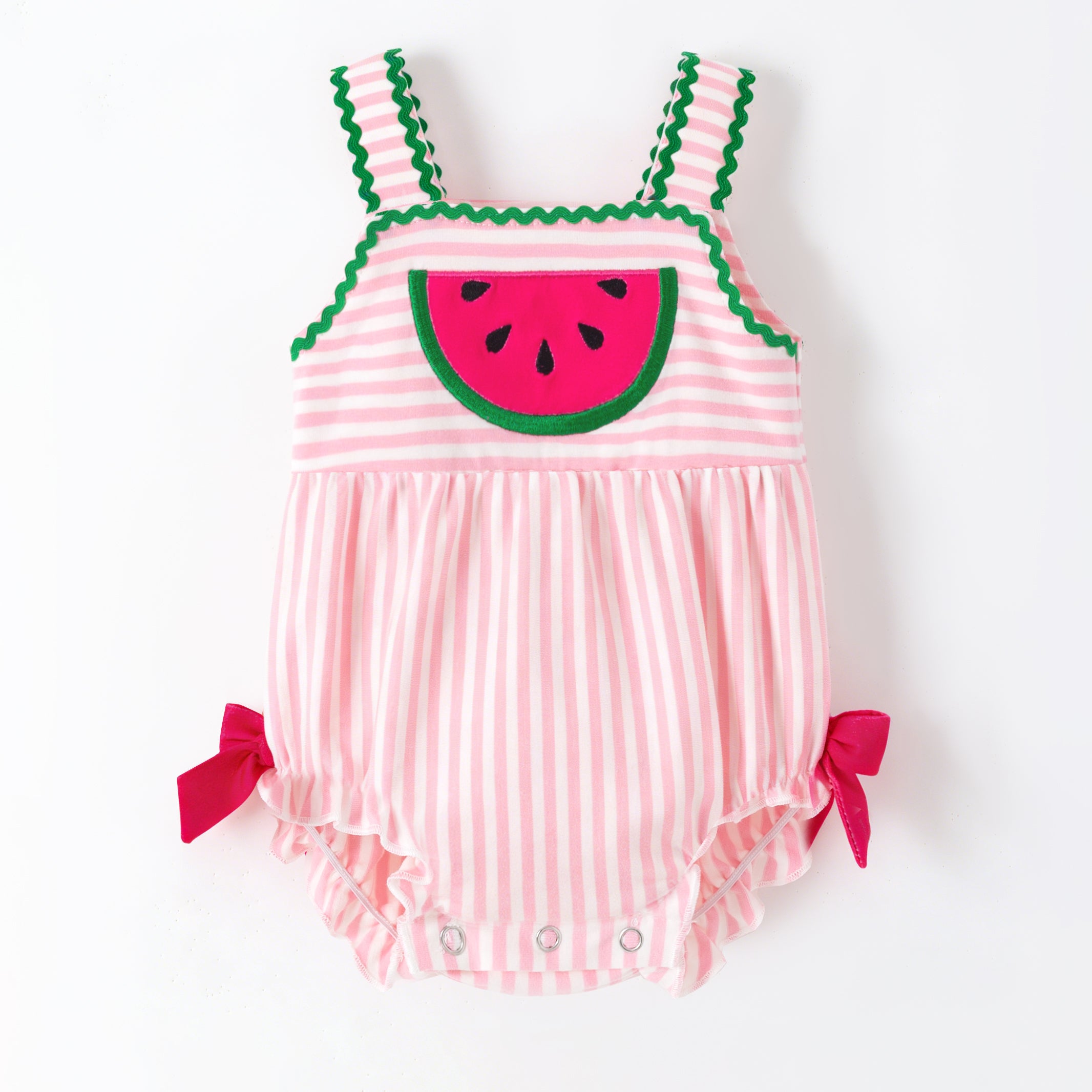 （In Stock）Toddler Girls Summer Watermelon Applique Cotton Romper