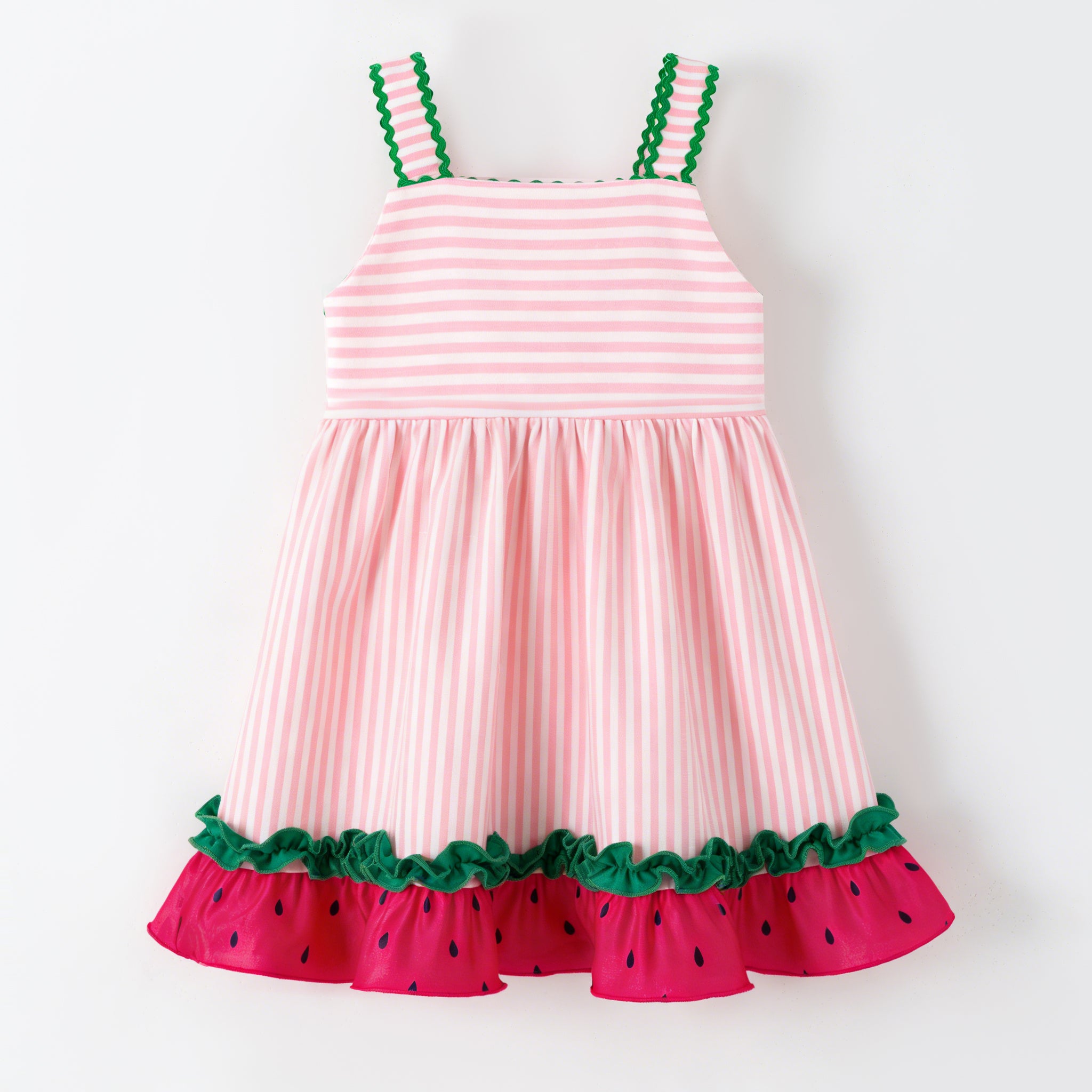 （In Stock）Girls Summer Watermelon Applique Cotton Dress