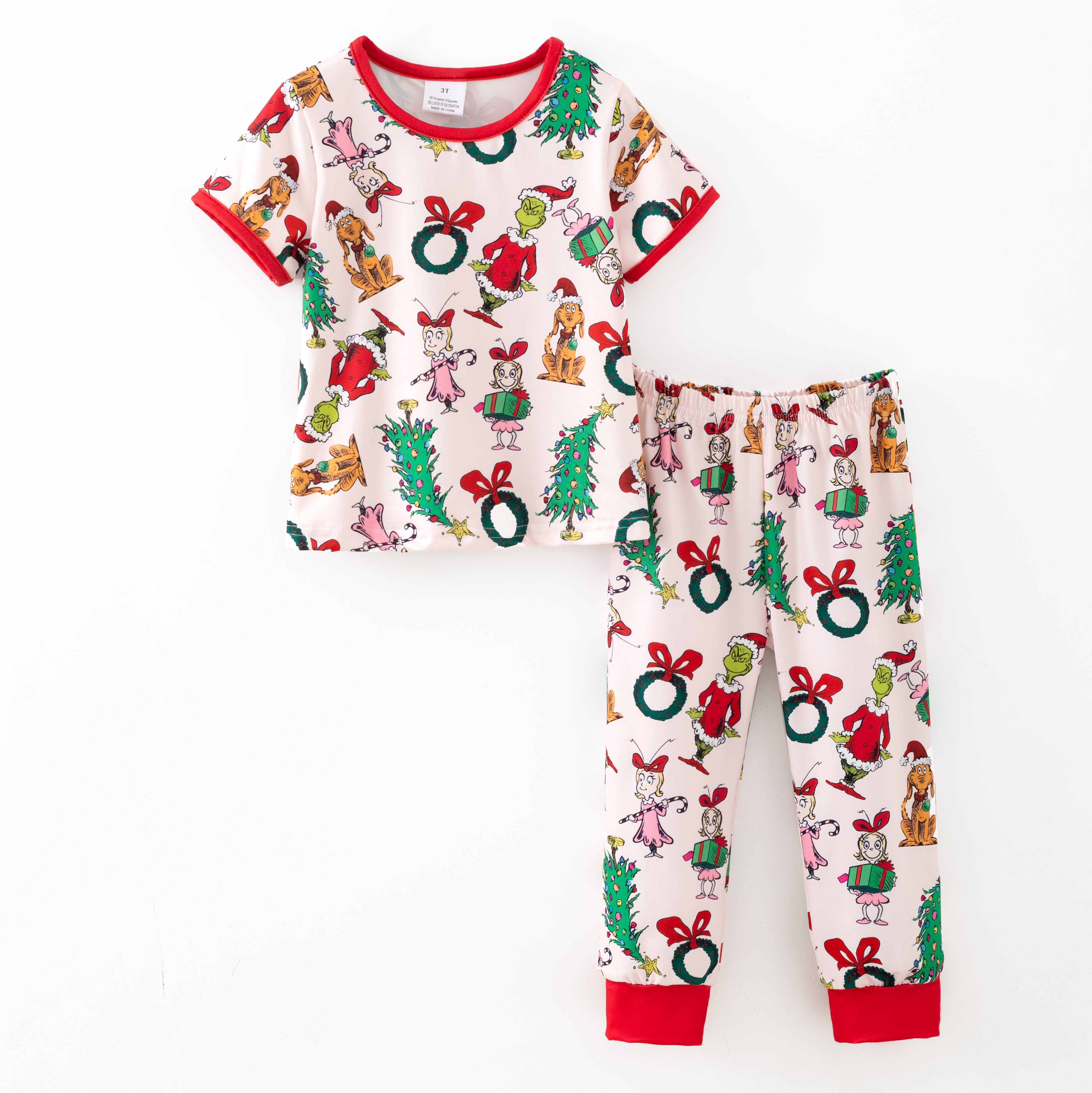 （Pre Order,Prepack Zone）Girls Christmas Cartoon Print Pajamas