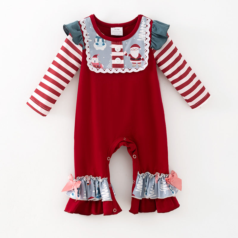 （In Stock）Toddler Girls Christmas Print Ruffle Romper