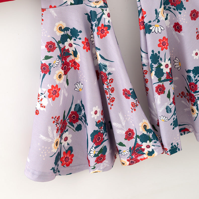 （In Stock）Girls Fall&Winter Red Cotton Top Bell Pants Set