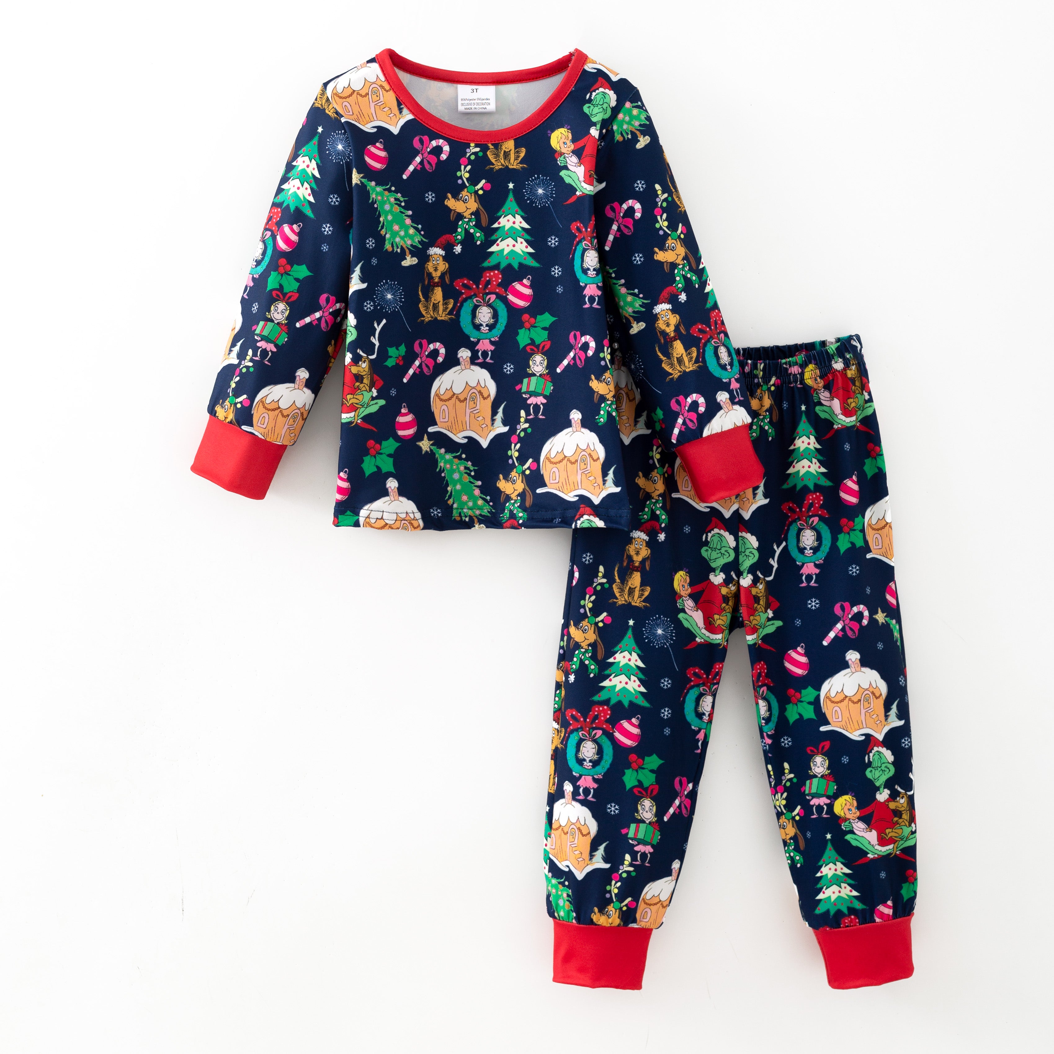 （Pre Order,Prepack Zone）Girls Christmas Cartoon Print Pajamas