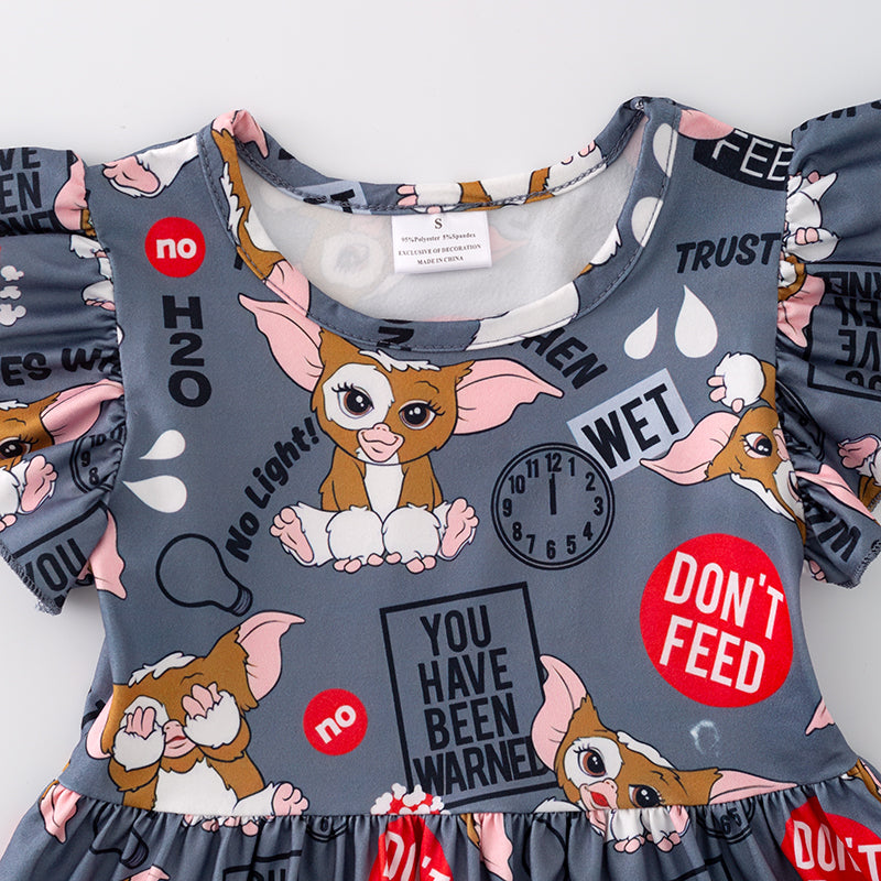 (In Stock L12-01-03)Girls Grey Print Milk Silk Dress