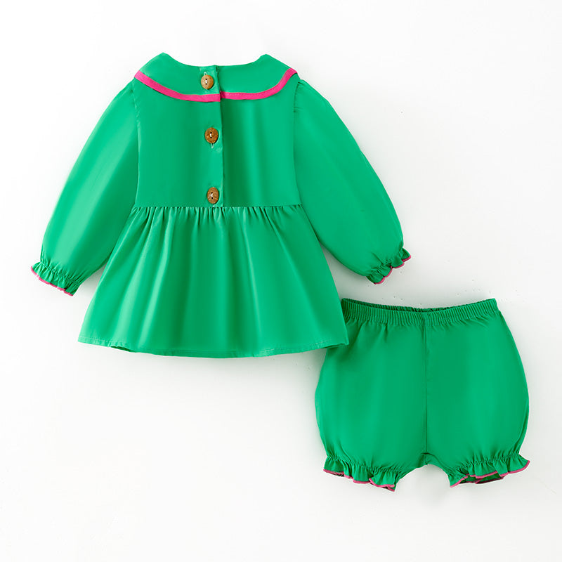 （In Stock）Toddler Girls Christmas Embroidery Smocked Bloomer Set（Nose problem）