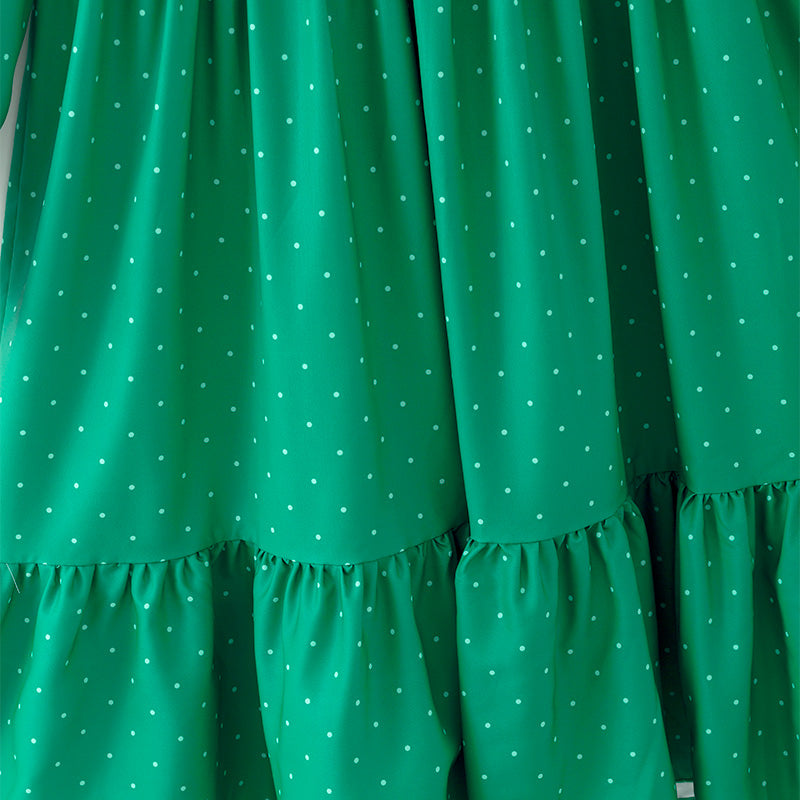 （In Stock）Adults Fall&Winter Turquoise Polka Dot Long Sleeves Dress
