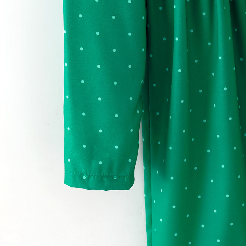 （In Stock）Adults Fall&Winter Turquoise Polka Dot Long Sleeves Dress