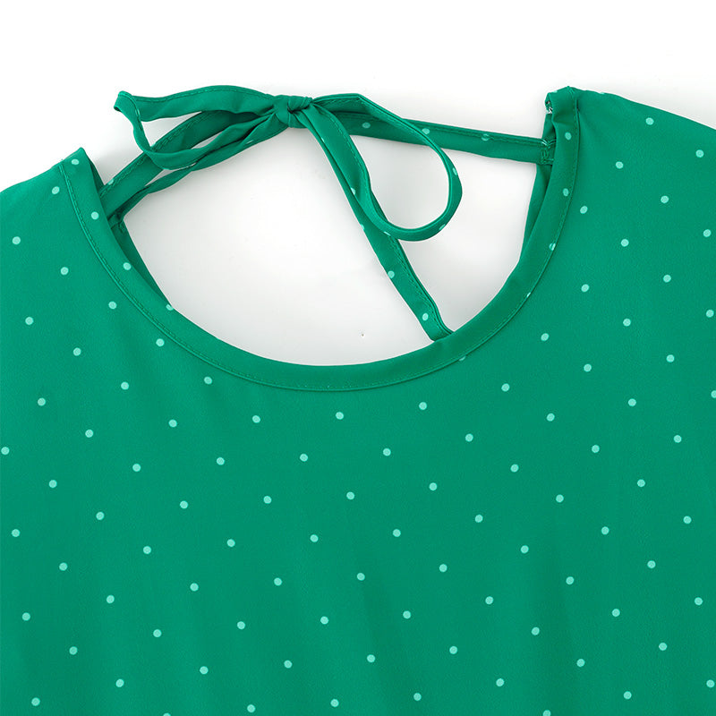 （In Stock）Adults Fall&Winter Turquoise Polka Dot Long Sleeves Dress