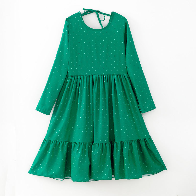 （In Stock）Adults Fall&Winter Turquoise Polka Dot Long Sleeves Dress