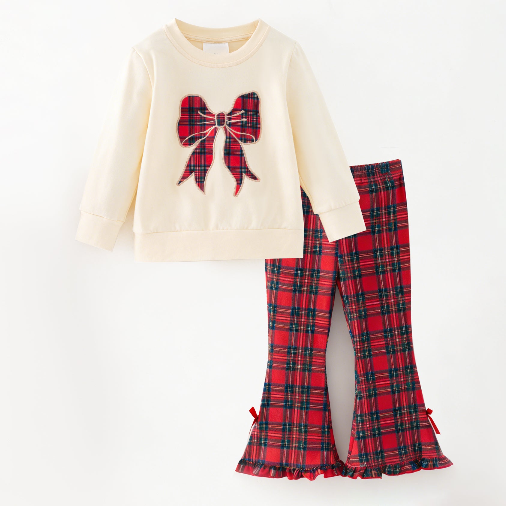 （In Stock）Girls Christmas Bow Applique Outfit Set