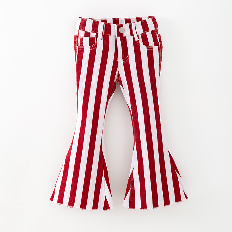 （In Stock）Girls Fall&Winter Red Stripe Flared Jeans