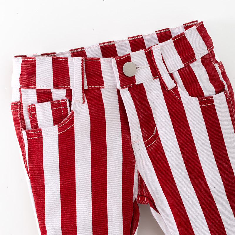 （In Stock）Girls Fall&Winter Red Stripe Flared Jeans