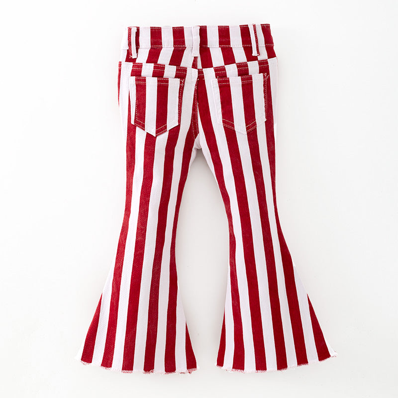 （In Stock）Girls Fall&Winter Red Stripe Flared Jeans