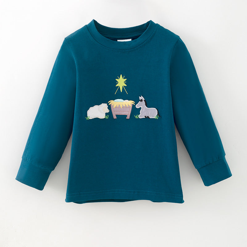 （In Stock）Boys Christmas Applique Cotton Top