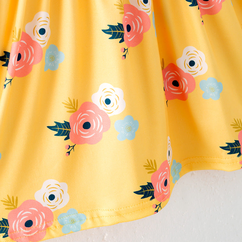 （In Stock）Girls Spring and Summer Floral Print Dress 3 Pieces