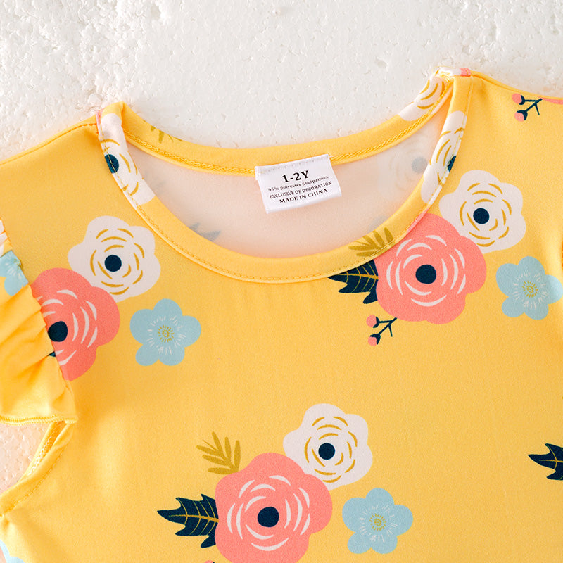 （In Stock）Girls Spring and Summer Floral Print Dress 3 Pieces