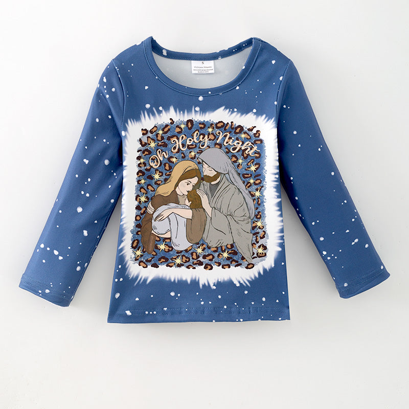 （In Stock）Girls Christmas Jesus Print Milk Silk Top