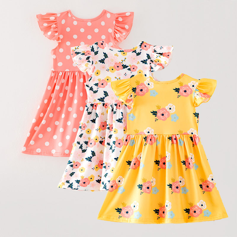 （In Stock）Girls Spring and Summer Floral Print Dress 3 Pieces