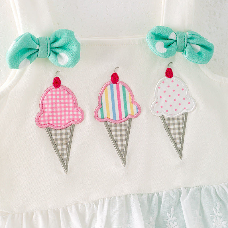 （In Stock）Girls Spring and Summer Ice Cream Applique Shorts Set