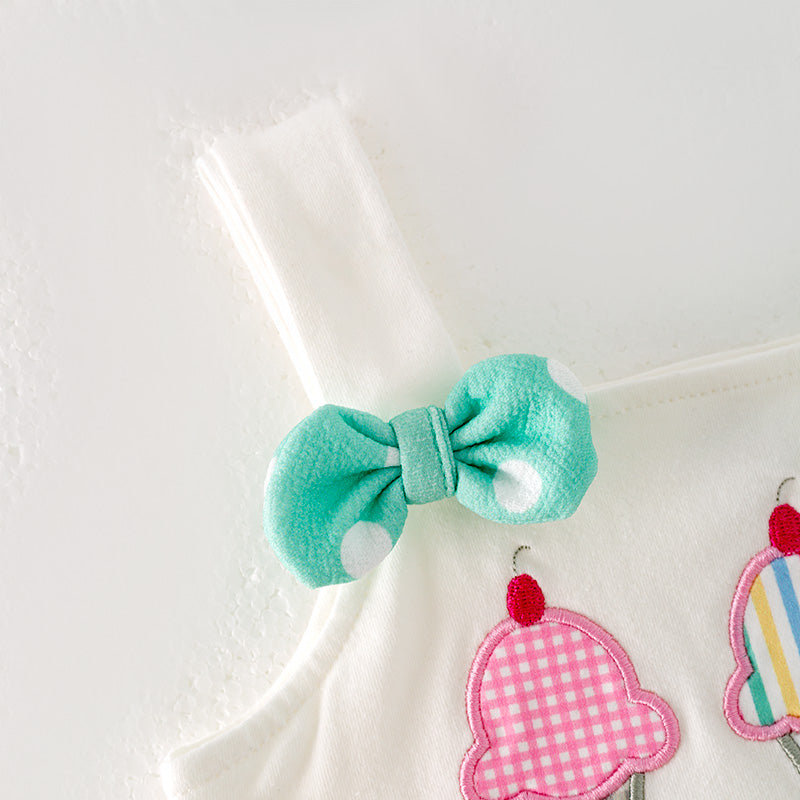 （In Stock）Girls Spring and Summer Ice Cream Applique Shorts Set