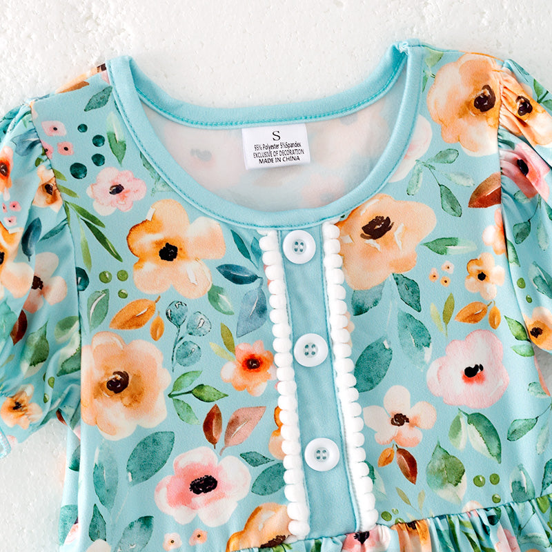（In Stock）Girls Spring and Summer Floral Print Dress