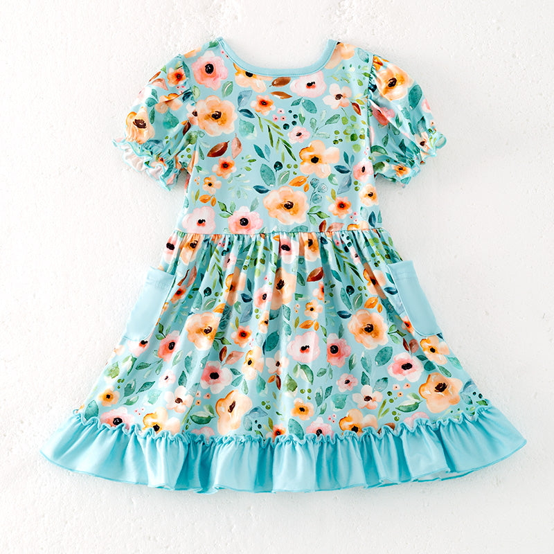 （In Stock）Girls Spring and Summer Floral Print Dress