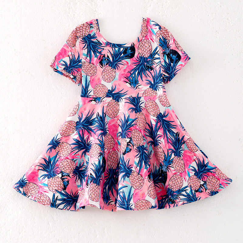 （In Stock）Girls Spring and Summer Pineapple Print Dress