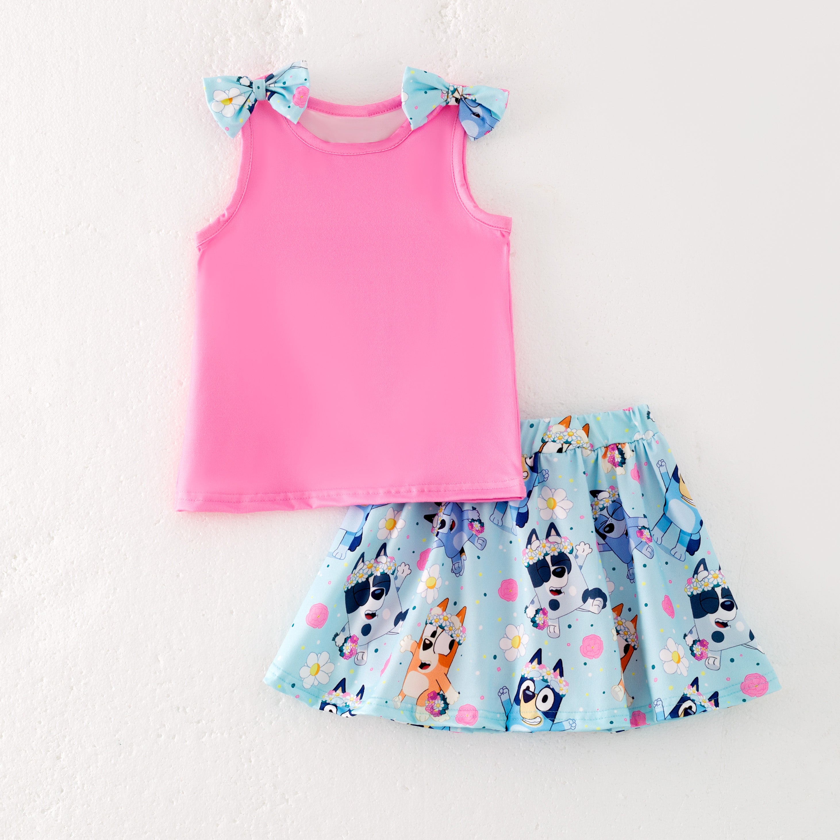 （Pre Order）Girls Spring and Summer Cartoon Print Skort Set