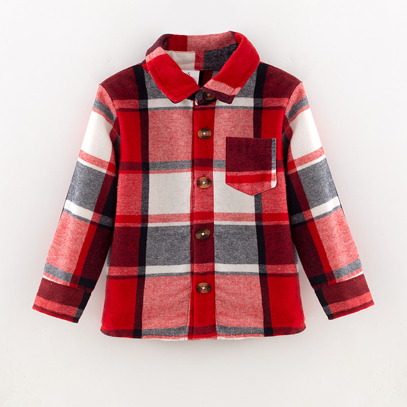 （In Stock）Boys Christmas Red Plaid Shirt