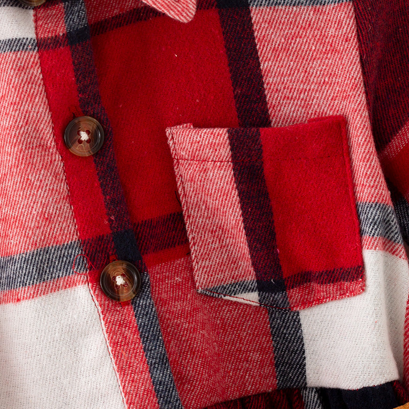 （In Stock）Girls Christmas Red Plaid Dress with Belt