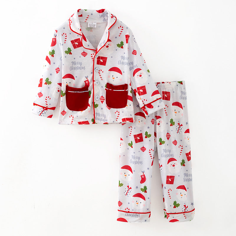 （In Stock）Boys Christmas Snowman Print Pajamas