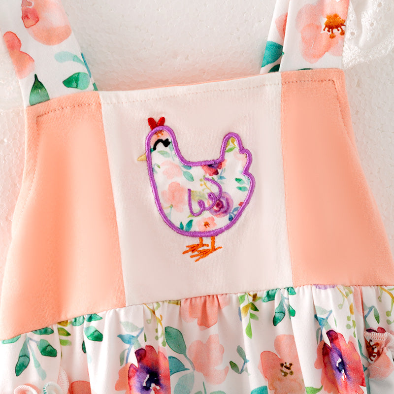（In Stock）Toddler Girls Spring and Summer Chick Applique Romper