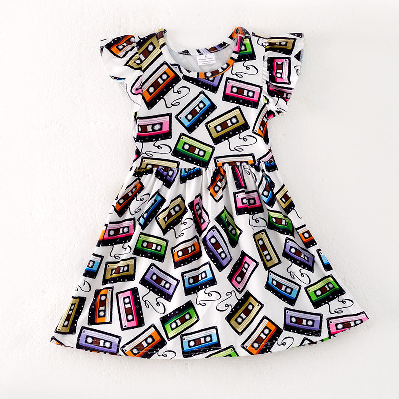 （In Stock）Girls Spring and Summer Tape Print Dress