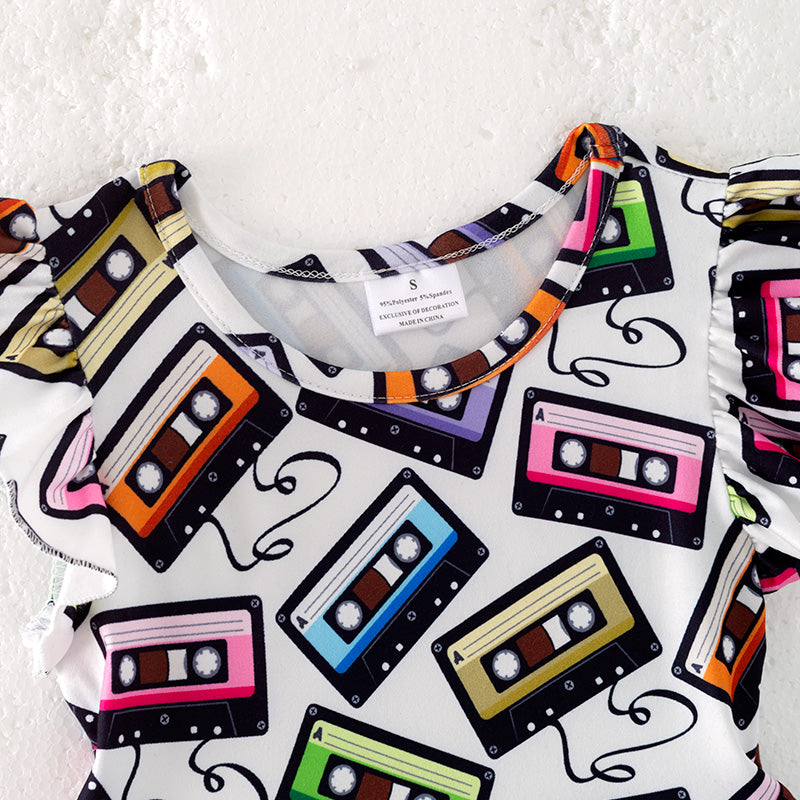 （In Stock）Girls Spring and Summer Tape Print Dress