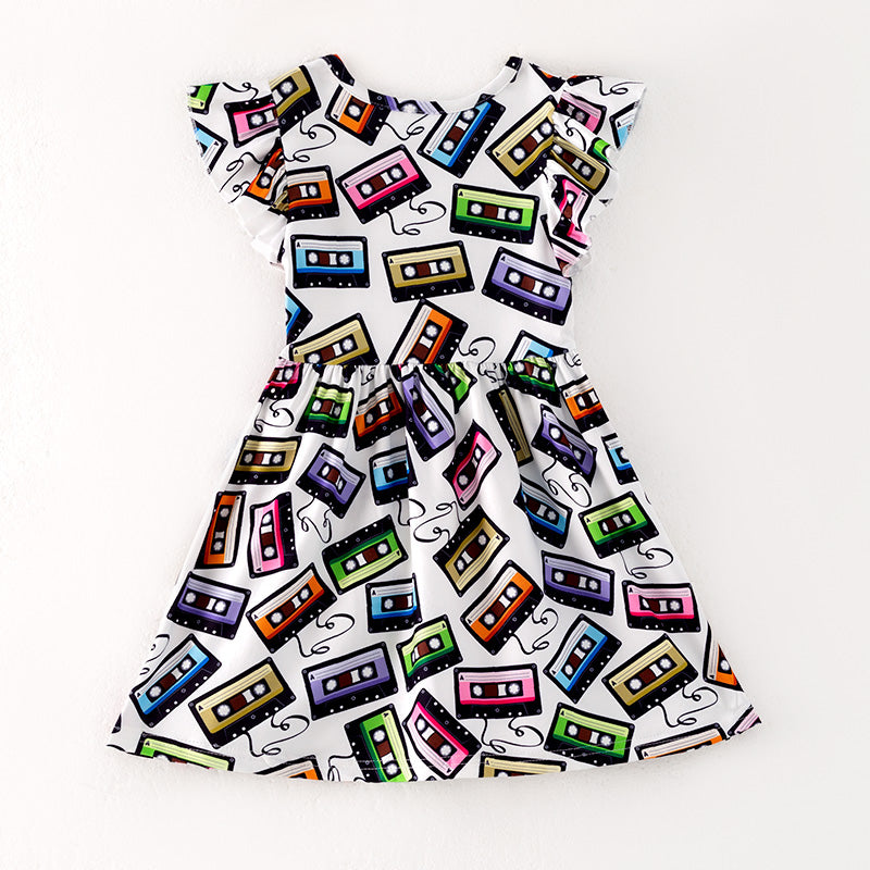 （In Stock）Girls Spring and Summer Tape Print Dress