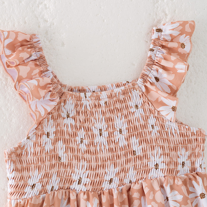 （In Stock）Girls Spring and Summer Daisy Print Smocked Shorts Set