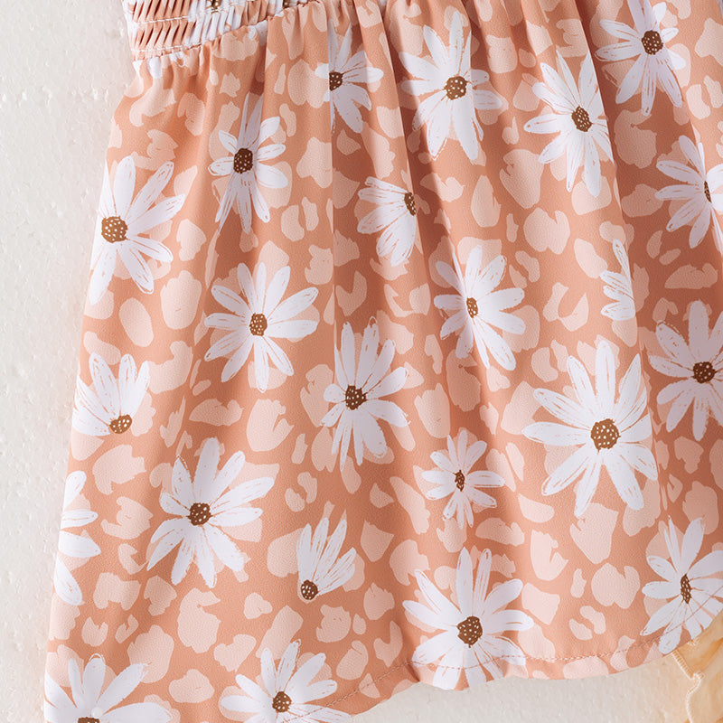（In Stock）Girls Spring and Summer Daisy Print Smocked Shorts Set