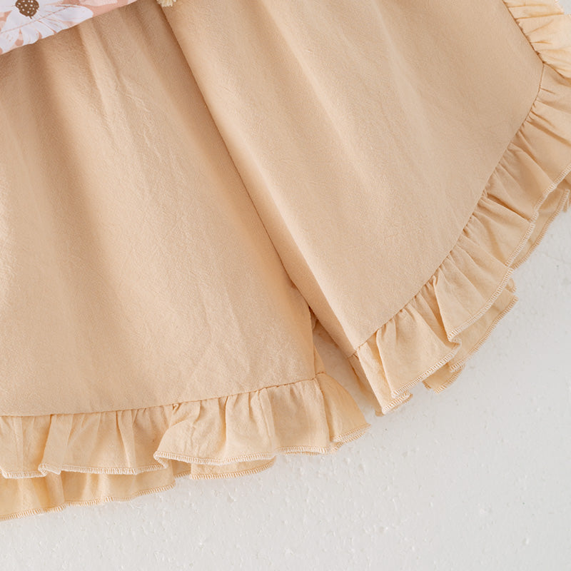 （In Stock）Girls Spring and Summer Daisy Print Smocked Shorts Set