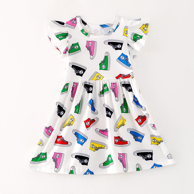 （In Stock）Girls Spring and Summer Canvas Shoes Print Dress