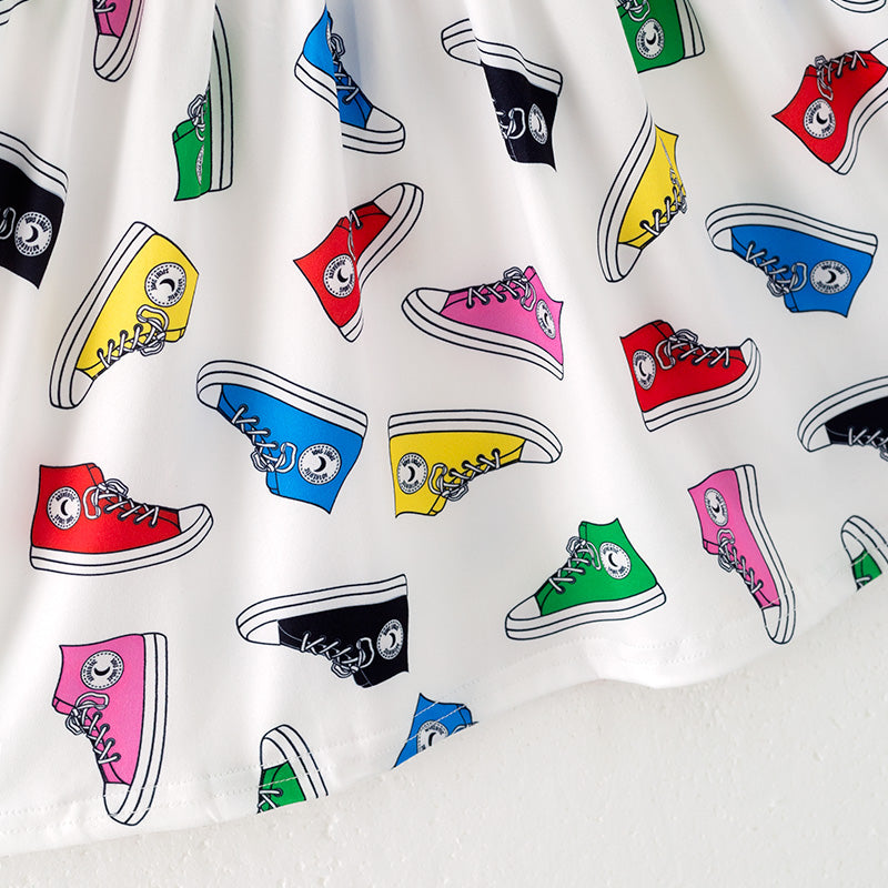 （In Stock）Girls Spring and Summer Canvas Shoes Print Dress
