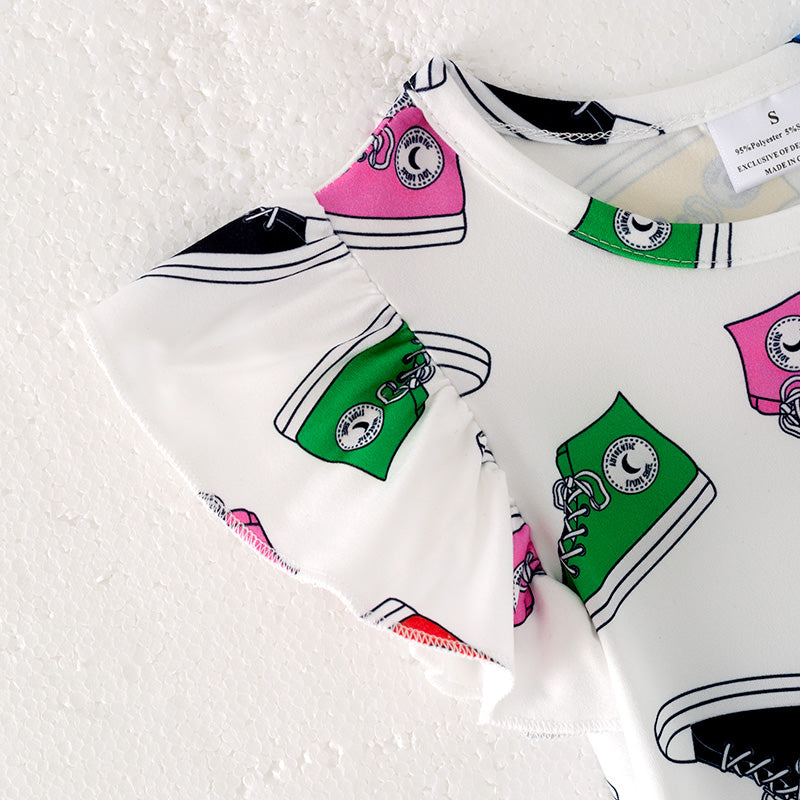 （In Stock）Girls Spring and Summer Canvas Shoes Print Dress