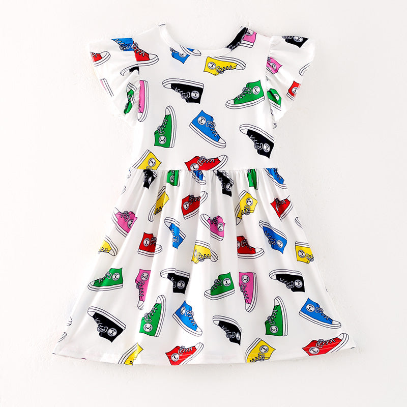 （In Stock）Girls Spring and Summer Canvas Shoes Print Dress