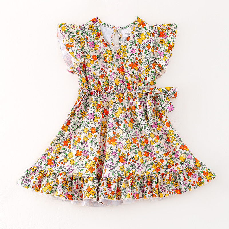 （In Stock）Girls Spring and Summer Floral Print Dress
