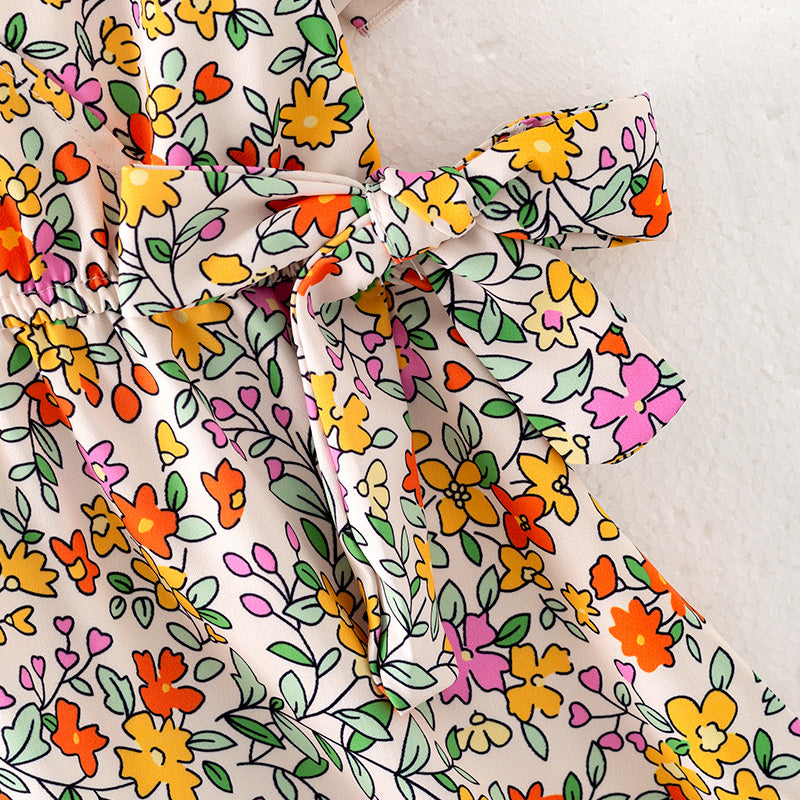 （In Stock）Girls Spring and Summer Floral Print Dress